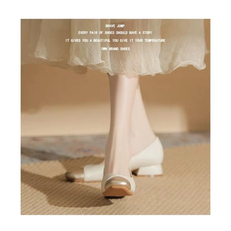 

Fashion Color Block Block Heel Single Shoes 2025 Spring and Autumn New French Slip-on Fashion Single Shoes 35