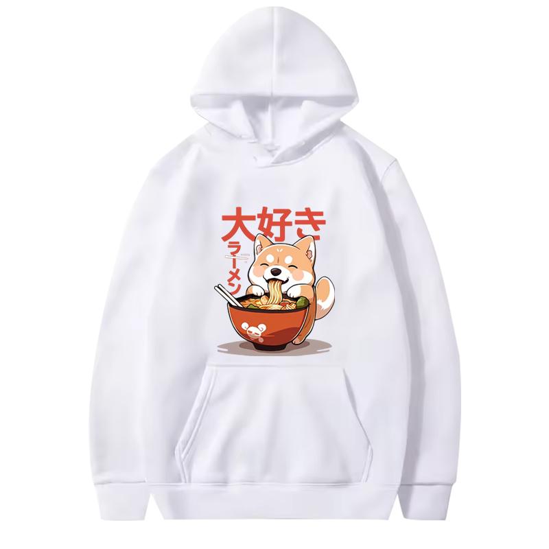 Shiba Inu Enjoying Ramen Funny Graphics Hoodie Men Women Fashion Vintage Long Sleeve Streetwear Print Oversizhoodie Unisex