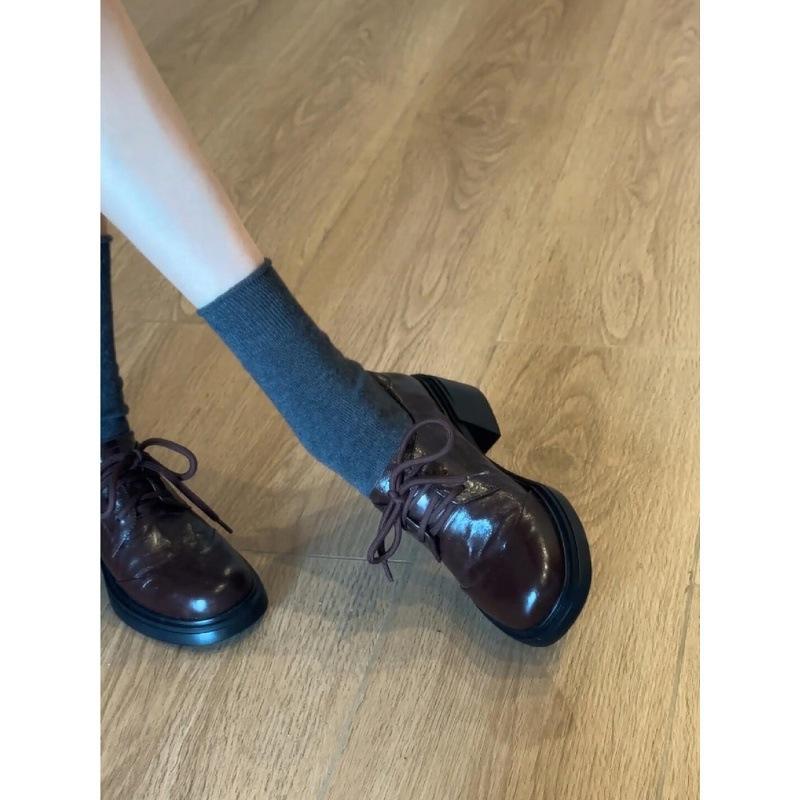 Sheepskin version~ British style retro platform loafers women's 2025 leather versatile round head lace-up commuter small leather shoes