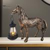 Patio Resin Decoration Solar Garden Horse Figurine Sculpture with Lantern Animal Desktop Retro Statue for Farmhouse Home Indoor Outdoor Decor Yard Art