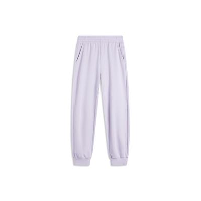 Li Ning Sports Lifestyle Series Solid Color Mid Waist Casual Tapered Knit Joggers Women Joggers Sea-Salt-Purple AKLU566-1