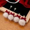 Boucles d'oreilles Pompon Mignon Nœud Flocon de Neige Peluche Noël Doux Bijoux de Mode Pour Femmes Filles Cadeaux Nouvel An