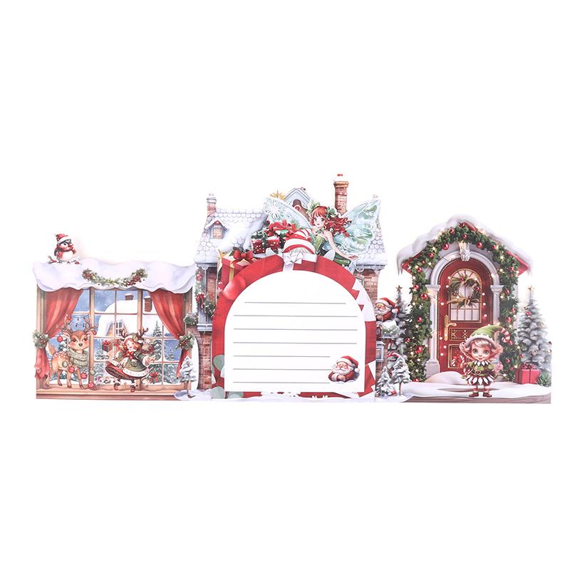 3D Julkort Julaftons Scen Med Jultomten, Flicka, Snöig By Festligt Julhälsningskort