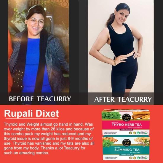 TEACURRY Thyroid Slimming Turmeric Tea Combo (1 Month Pack, 30X2 Tea Bags)-Helps With Thyroid Hormones (Tsh, T3, T4) & Weight Loss,100 Grams