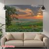Tranquil Pastoral Tapestry, Golden Hour Sunset Over a Peaceful Green Pasture with Grazing Cows, Rustic Farm Wall Art