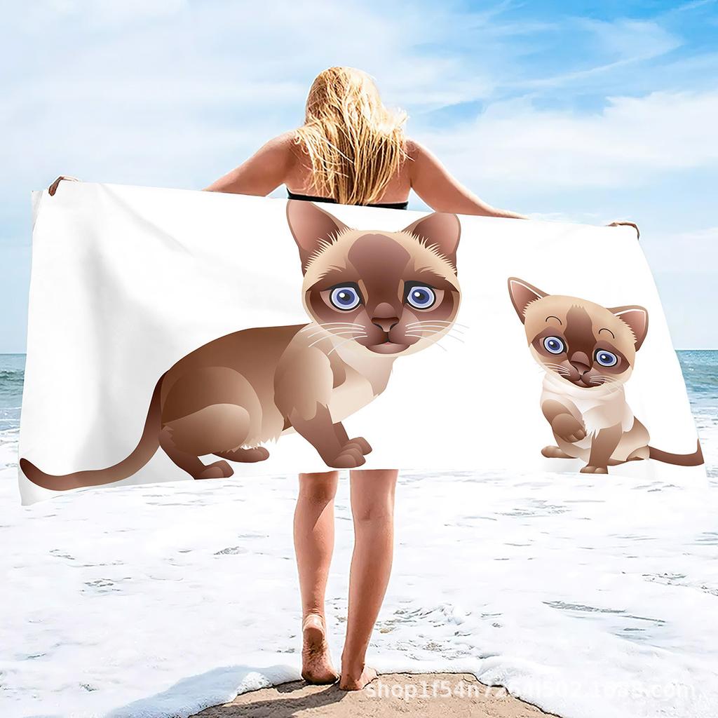Kawaii Kitten Pattern Seaside Vacation Beach Towel Swimming Bath Towel Sports Towel