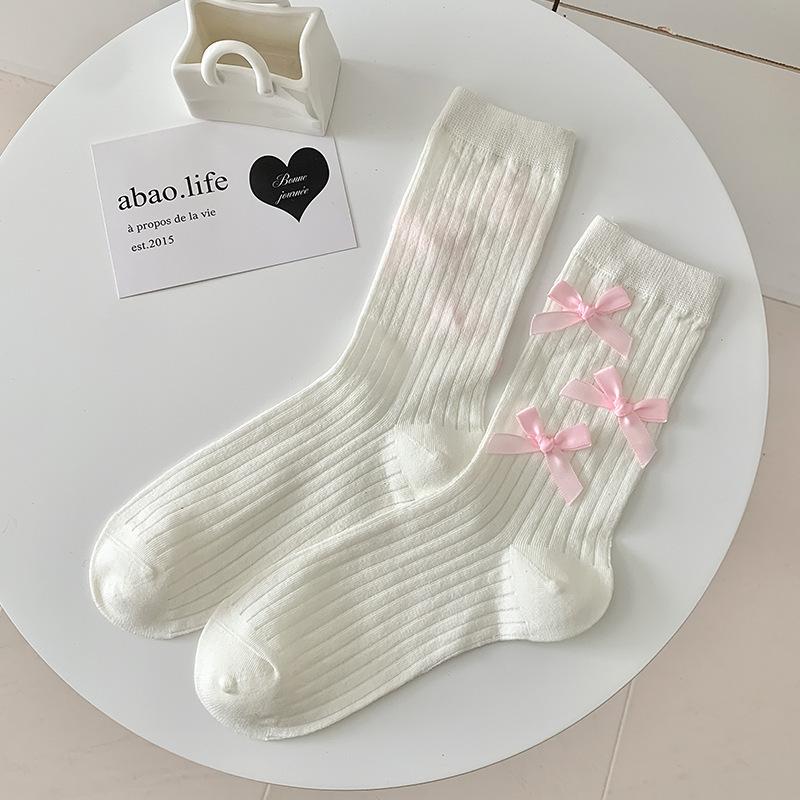 

Детские носки с милым бантом в балетном стиле, милые носки для девочек в стиле Лолиты, кавайные, хлопковые, тонкие, дышащие, однотонные, длинные носки, лето, осень one size белый