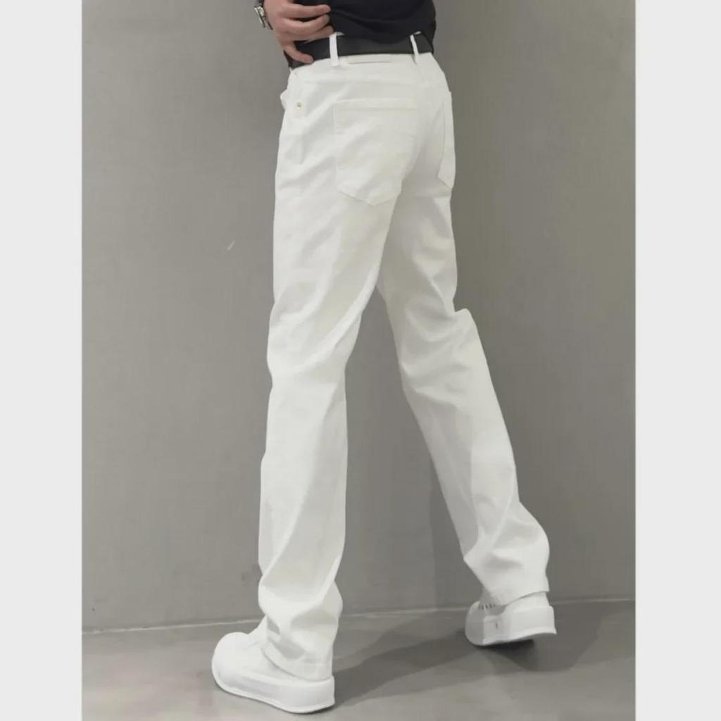 Men's Summer Slim-Fit White Jeans - Casual Straight-Leg Trousers