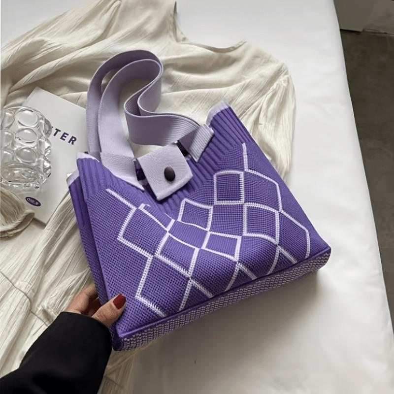 Women's Geometric Tote Bag - Foldable Shoulder Bag with Snap Closure, Black & White Pattern, Fixed Strap, Mixed Colors, Hand Wash/Dry Clean