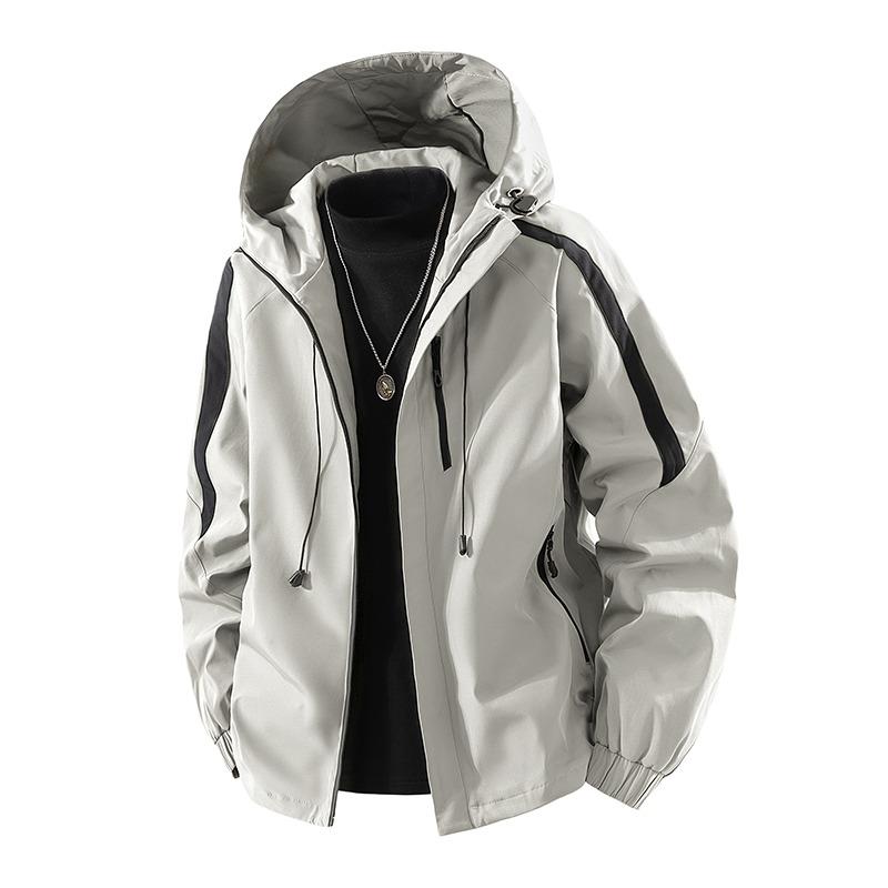 

Men s Contrast Color Zipper Cardigan Pocket Long Sleeve Hooded Jacket Fashionable Casual Top L хакі
