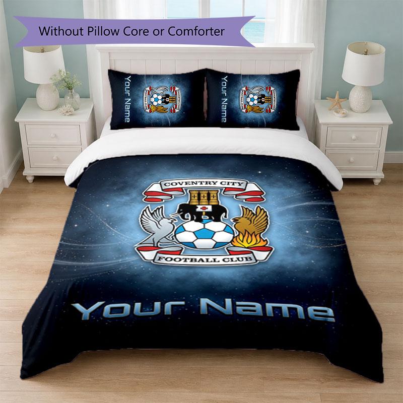 Coventry City FC Benutzerdefinierter Name Text Bettwäsche-Set 1 Bettbezug+2 Kissenbezüge Fußball-Logo Personalisierte Geschenk für Besonderen Anlass Schlafzimmer Dekoration