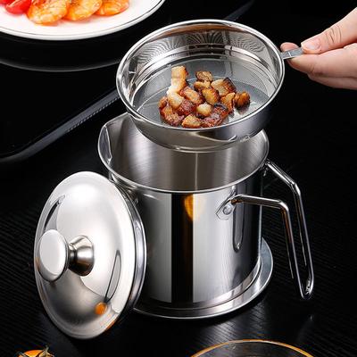 1.3L Kitchen Stainless Steel Oil Filter Pot with Tray High Capacity Lard Tank Residue Strainer Grease Separator Cooking Utensils