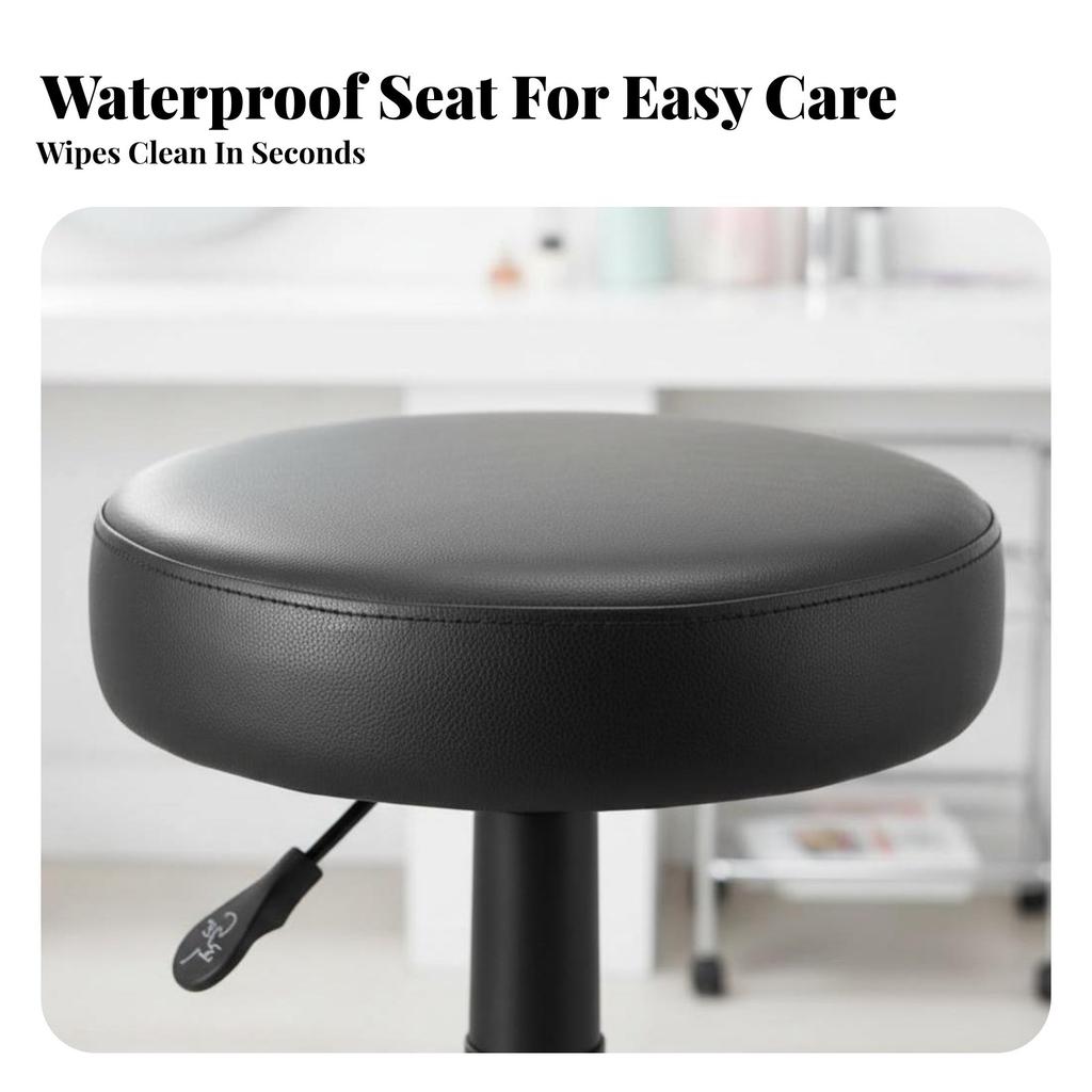 Adjustable Round Stool 360-Degree Rotate Rolling Seat Easy To Clean Water-Resistant Surface For Cosmetic Technicians Spa