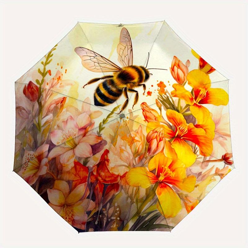 Bee-utiful Blooms: Nature's Garden Watercolor PrintUmbrella, Portable 3-Fold Compact Umbrella for Men & Women Gift