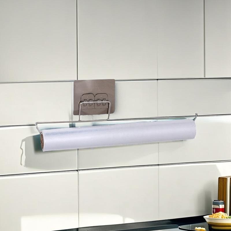 The Kitchen Wall Hanging Paper Towel Rack,Plastic Wrap , Perforation-Free Dish Cloth Stainless Steel Organizer Hooks