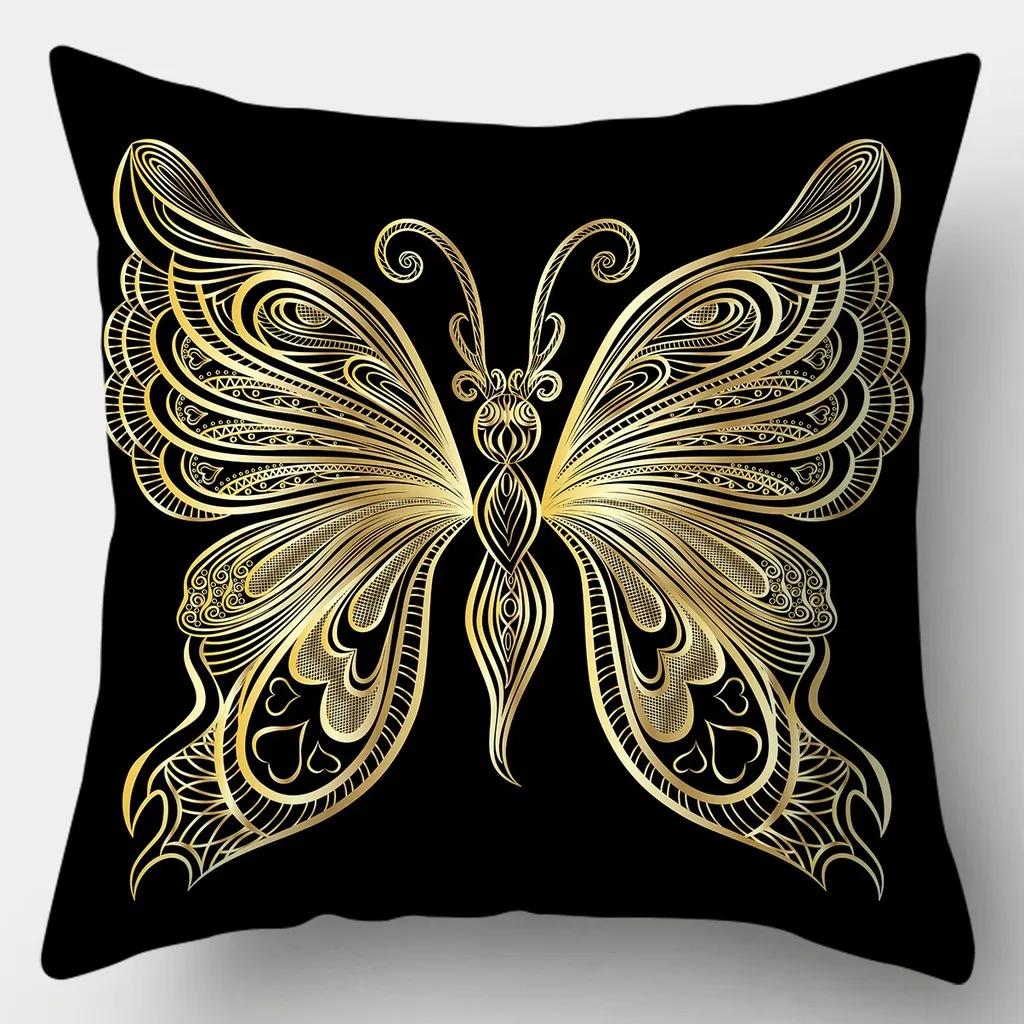 Home Decor Gold Patterned Decorative Digital Print Pillowcases Pattern Cushion Cover Suitable for Sofa Bedroom Car Pillow Cover