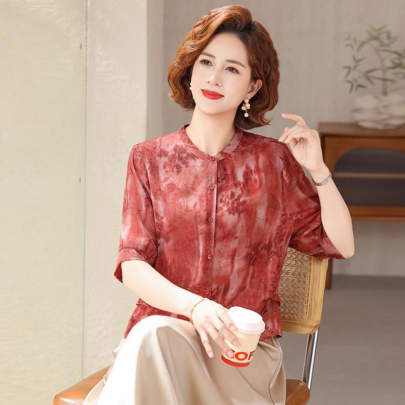 Women's Mid-Sleeve Chiffon Blouse - Fashionable Summer Top for Middle-Aged & Elderly