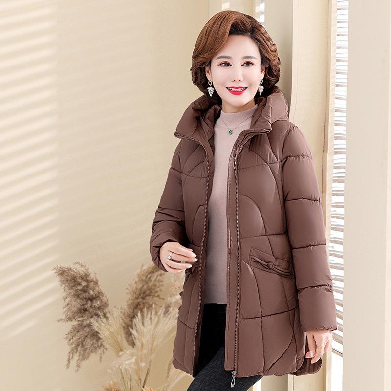 

Женская осенне-зимняя куртка большого размера однотонная утолщенная средней длины с капюшоном свободного кроя на подкладке теплая свободная удобная верхняя одежда XXS