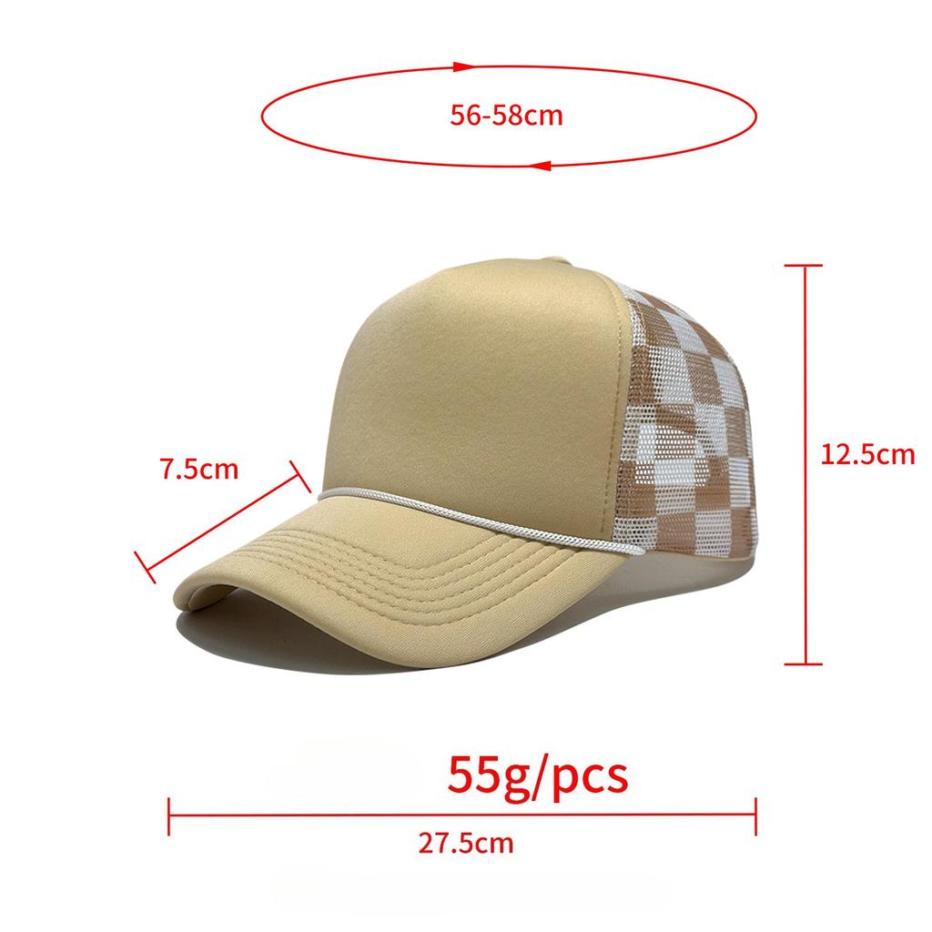 New Plaid Baseball Cap with Rope Truck Mesh Cap Outdoor Leisure American Fashion Breathable Sun Protection Advertising Cap