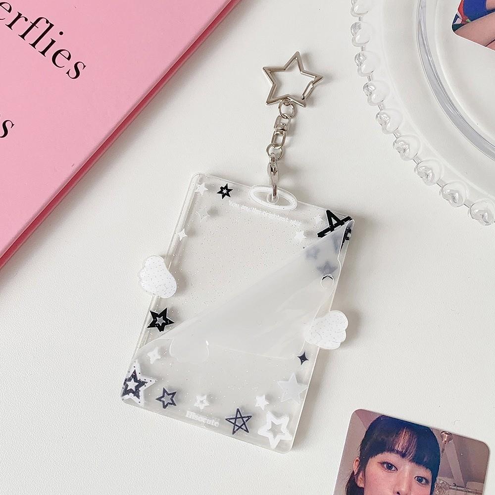 Acrylic Kpop Photocard Holder Keychain 3 Inch Wings Stars Idol Card Display Protector Transparent Cartoon Card Holder