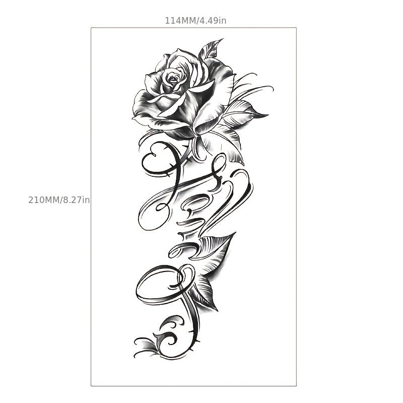 Black Body Art For Women Girls Tattoo Sticker Love Rose Fake Tattoos 1 Sheet  High Quality