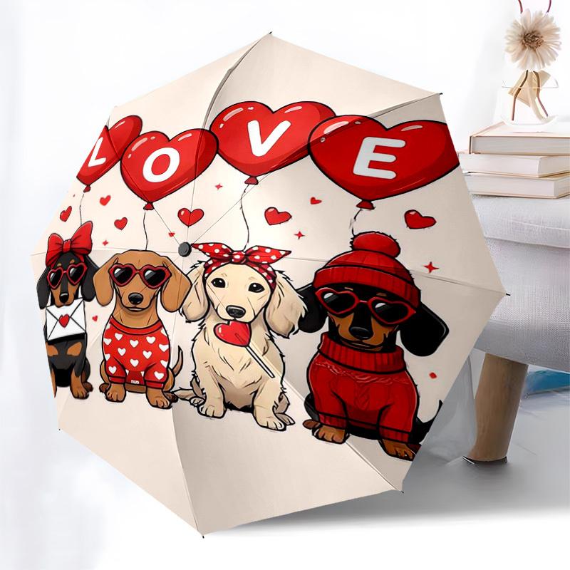1pc Valentine's Day with cute dogs balloons. Umbrella with Plastic Handle,Suitable for All Seasons Home Travel Outdoor Umbrellaptys31067