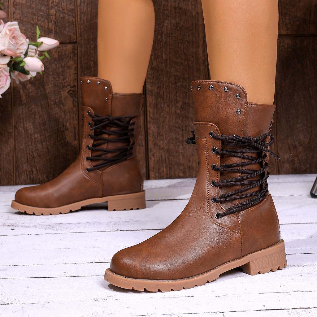 Women Ankle Boots Autumn Winter Leather Motorcycle Boots Female Chunky Heels Platform Boots Comfortable Fashion Shoes Women