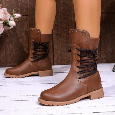 Women Ankle Boots Autumn Winter Leather Motorcycle Boots Female Chunky Heels Platform Boots Comfortable Fashion Shoes Women