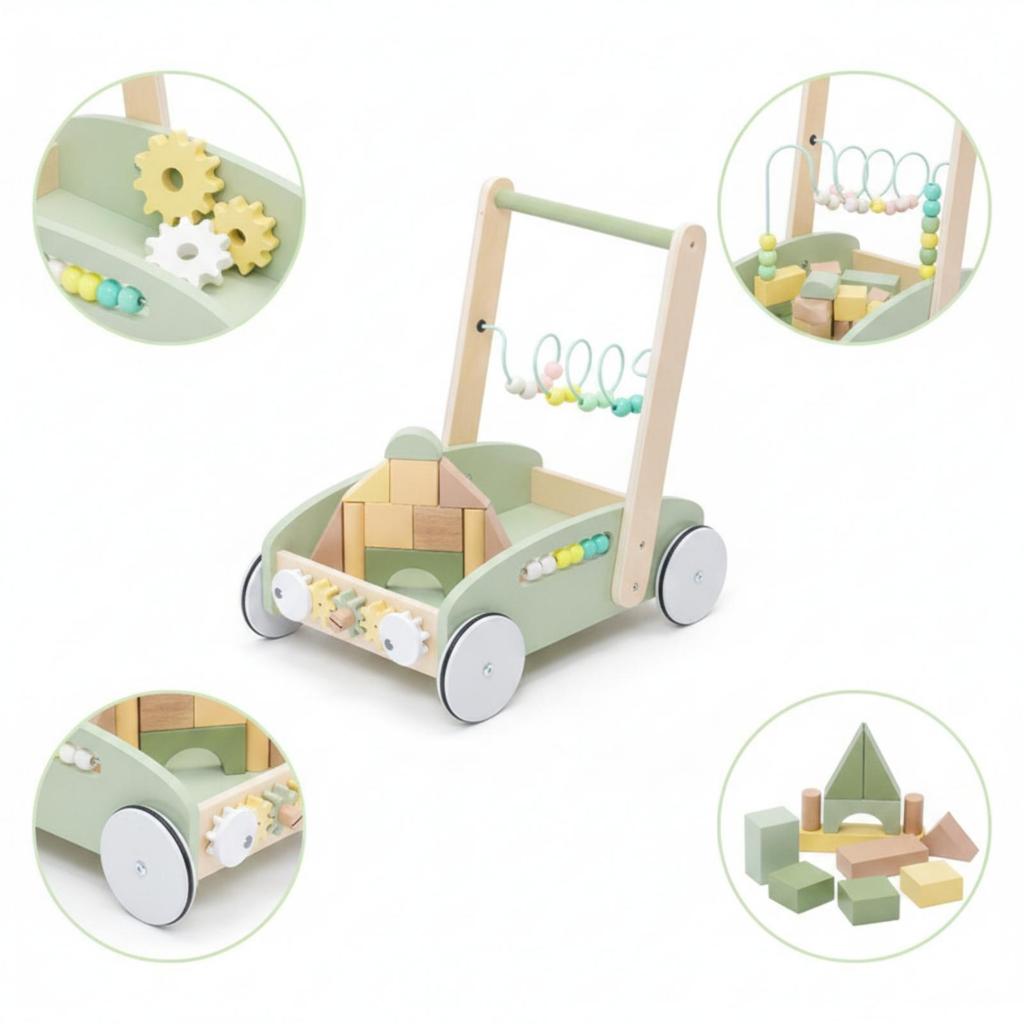 Push Cart Toy with Blocks Sensory Wooden Infant Child-Led for Playroom