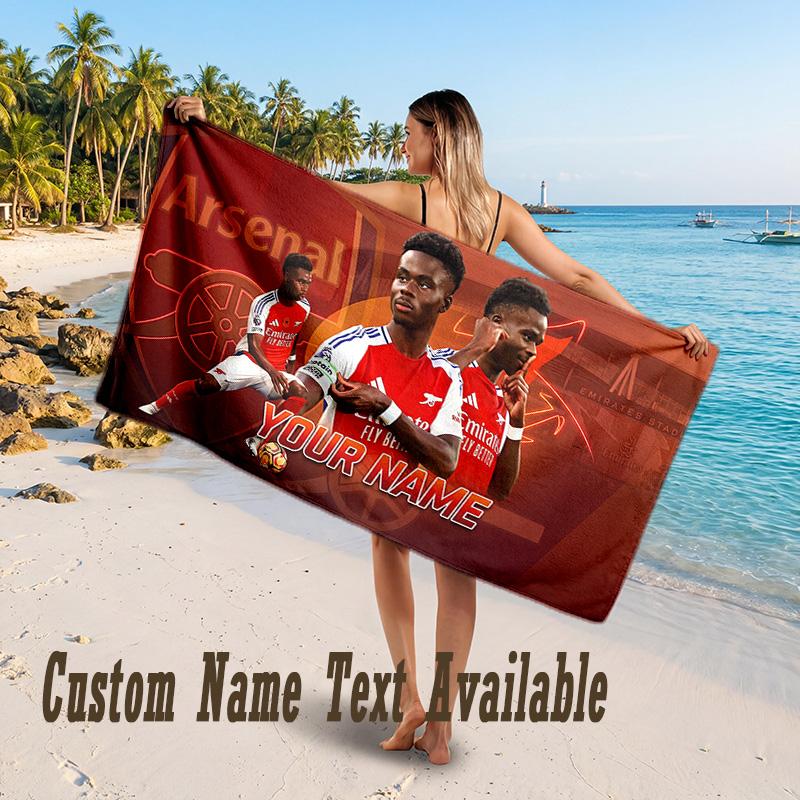 Bukayo Saka Design Beach Towel Custom Text Large Towel for Beach Vacation