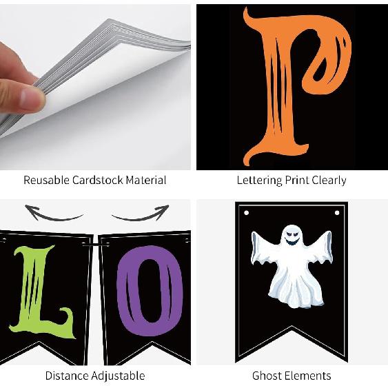 Halloween Decorations Indoor for Party, Happy Halloween Banner Decor, Scary Hanging Banner with Pumpkin Ghost Decorations for Office Home Room Mantel