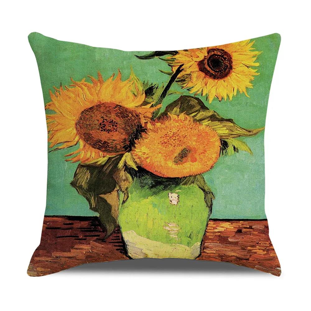 Vintage Art Cushion Cover Van Gogh Oil Painting Pillowcase Living Room Sofa Decoration