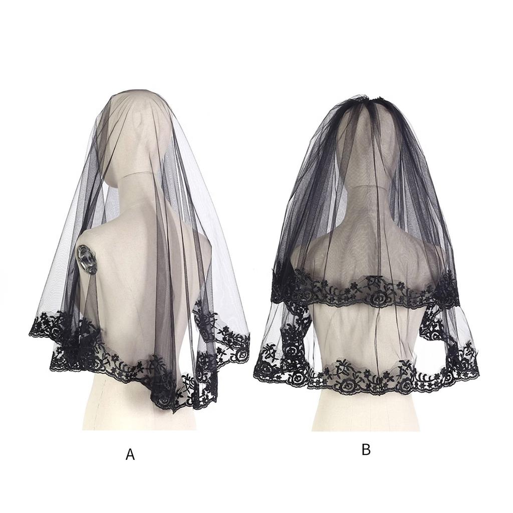 Mørkt slør Blonder Slør Mantilla Hodeplagg Bryllup Hårtilbehør Svart Bryllupsslør Skjerf Blonder Svart Slør