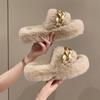 Muffin Large Size Thick Bottom Height Increase and Fluffy Slippers Women's Outer Wear Spring and Autumn Fashion Plush Office Home Cotton Mop