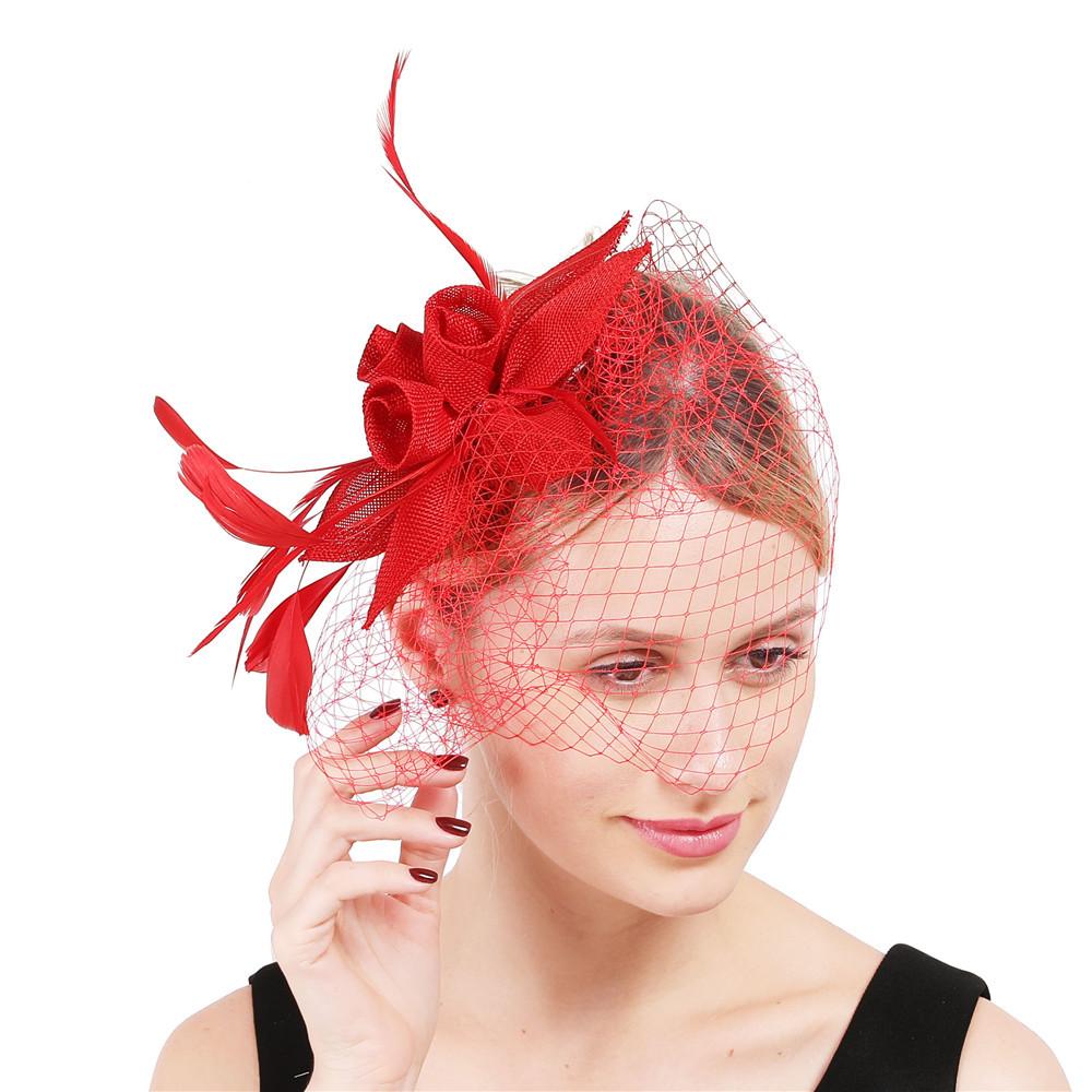 

European And American New Headgear Black Rice White Imitation Hemp Yarn Head Flower Cover Mesh Yarn Hair Accessories Handmade Mesh Hair Comb червоний