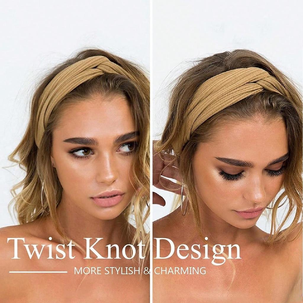 Headbands For Women Twist Knotted Women Head Bands Boho Stretchy Hair Bands Non Slip For Girls Criss Cross Turban Plain Headwrap Yoga Workout Vintage