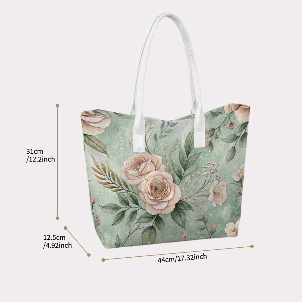 Elegant Floral Printed Tote Bag Fashion Casual Daily Carry Handbag for Ladies Outdoor Shopping