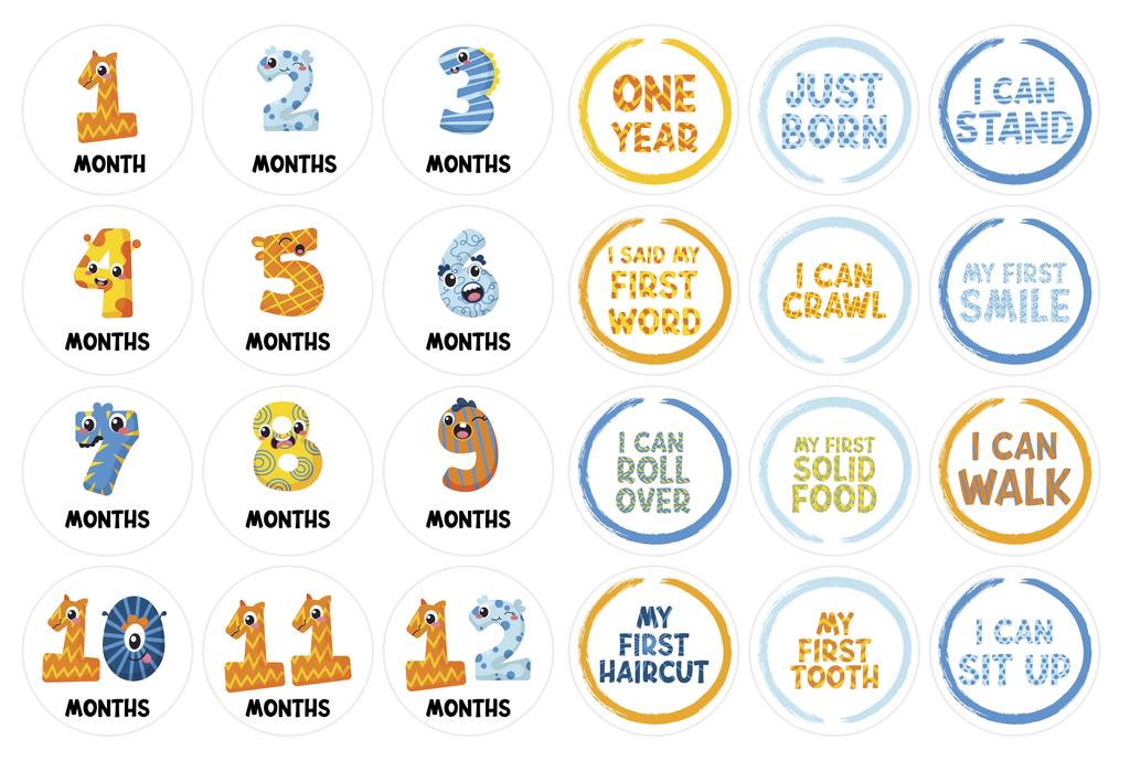 Inkdotpot 12 Month Baby  Milestone  Sticker  Boy Girl-Monthly  Milestone  Round  Stickers 24 Count
