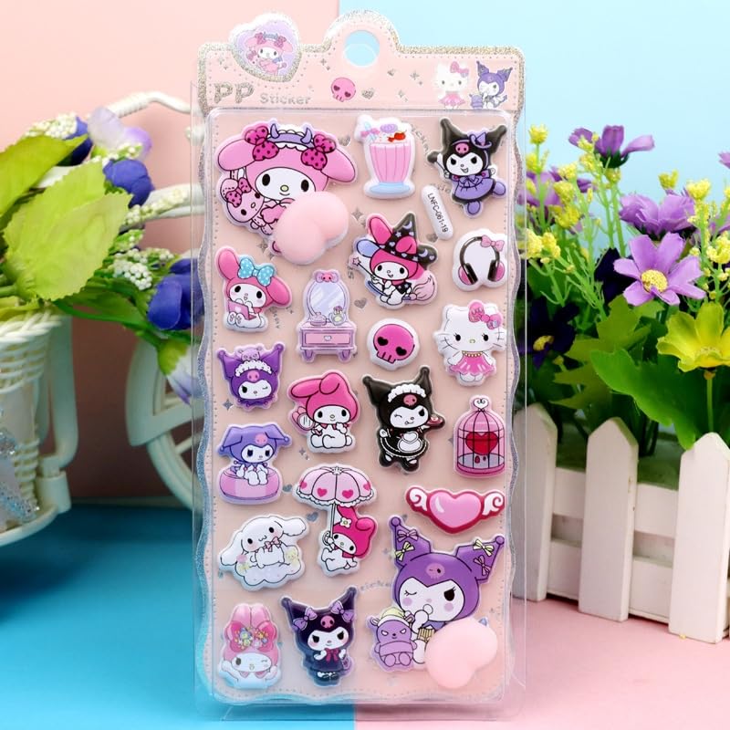 Winnges Kuromi Squishy Butt Sticker Cute Plump 3D Reward Reward Stickers for 3D Raised Relief Stickers for and Water Bottles 2-Piece Set, Character,