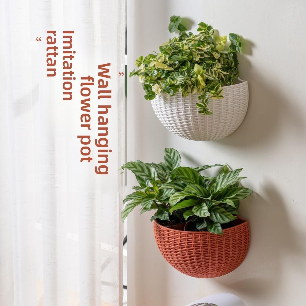 Wall Mount Planter With Rattan Style Wicker Design For Indoor Garden Decor