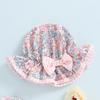 Baby Girl Rash Guard Swimsuit Long Sleeve Floral Print Bathing Suit Infant Swimwear with Bowknot Sun Hat