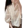 Korean French Fairy Design Sense Lace Embroidery Flower Foreign Style Round Neck Loose Bubble Sleeve Shirt Women
