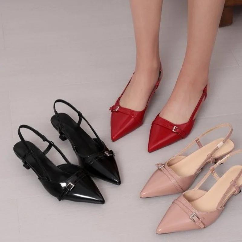 Pointed Toe Sexy Mid Heels Party Shoes Women's Sandals Designer Summer Brand Pumps Slingback Casual Shoe Dress Slippers 2025 New