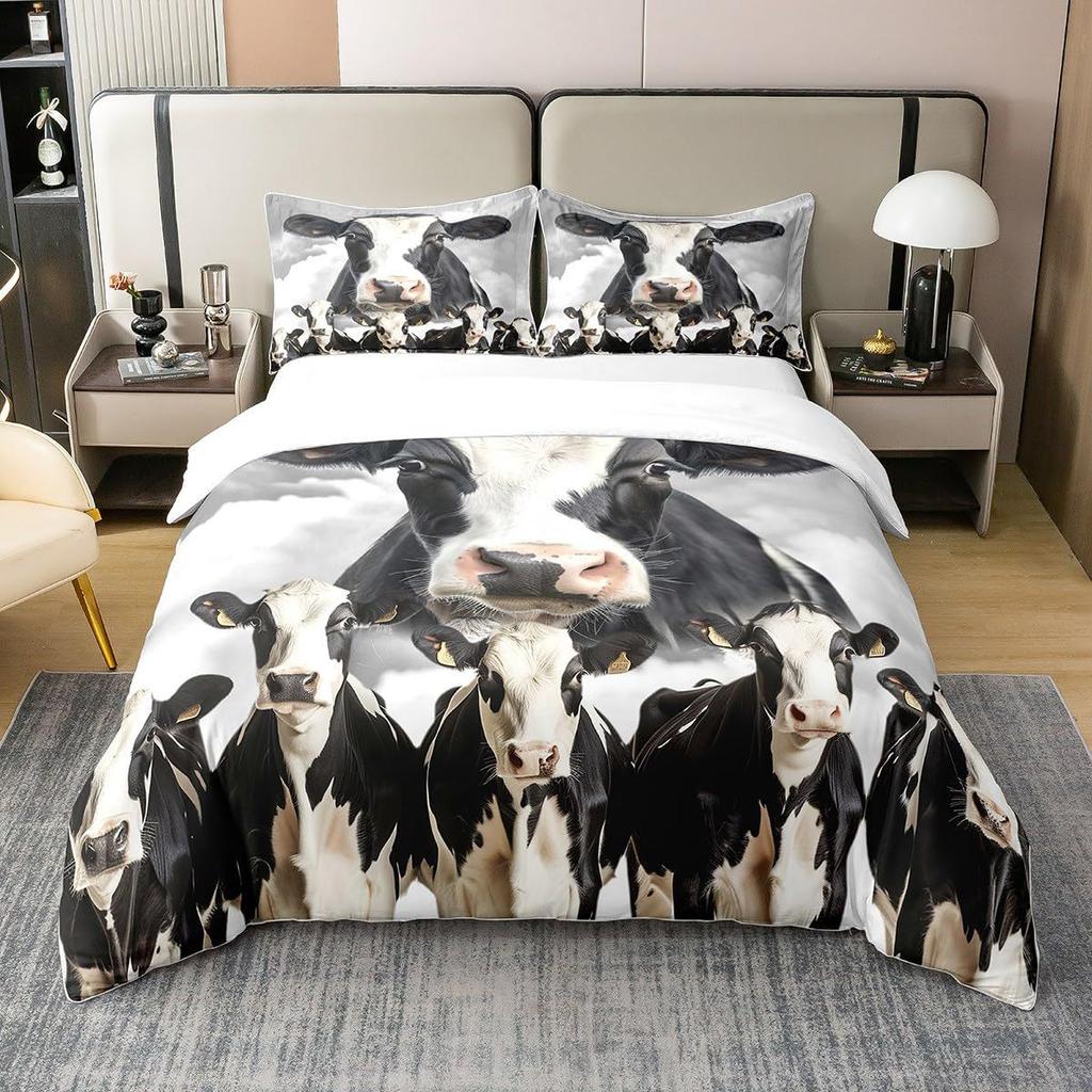 Farm Cow Duvet Cover Three-Piece Sunflower Quilt Cover Cute Cow Bedding Set