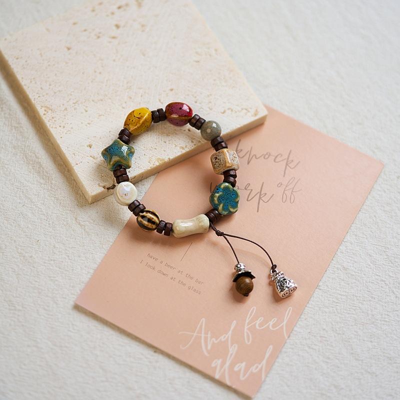 Literary Bracelet Maillard Color Jingdezhen Ceramic Bracelet Female Gift Student National Style Creative National Style Accessories