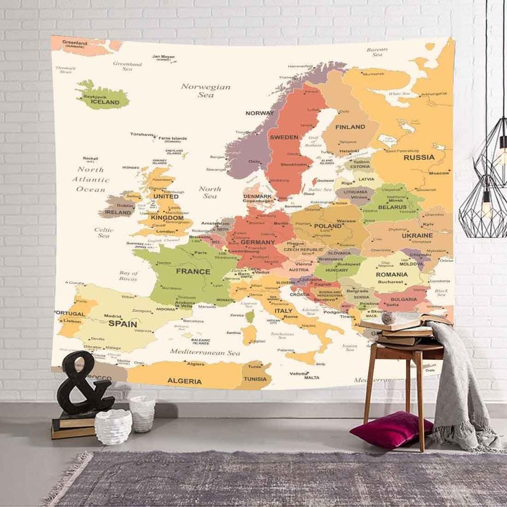 BULOR  Map Tapestry Wall Hangings EU Euro Vintage Map with Countries Cities Tapestry For Kids Student Bedroom Living Room Dorm Cave Background