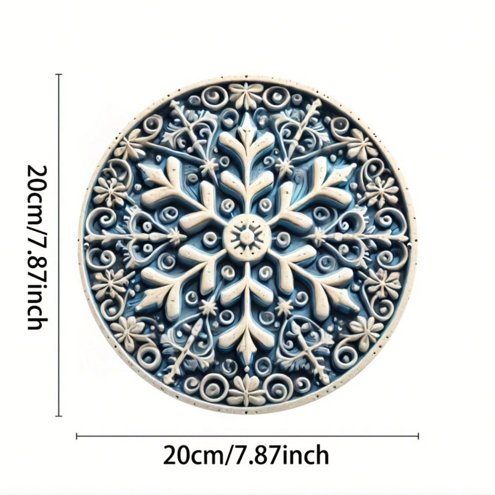 Vintage Round Metal Wall Art Blue Snowflake Farmhouse Decor