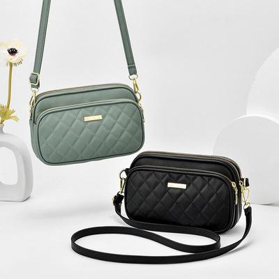 Fashion Lozenge Small Phone Bag For Women Soft Leather Crossbody Bag Three Layer Shoulder Messenger Bag