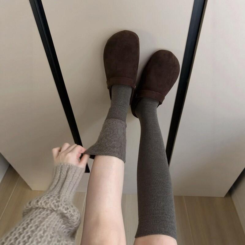 New Autumn And Winter Warm Velvet Calf Socks Women'S Micro-Pressure Non-Slip Medium Tube Stacking Socks Basic Solid Color Boneless Cotton Socks