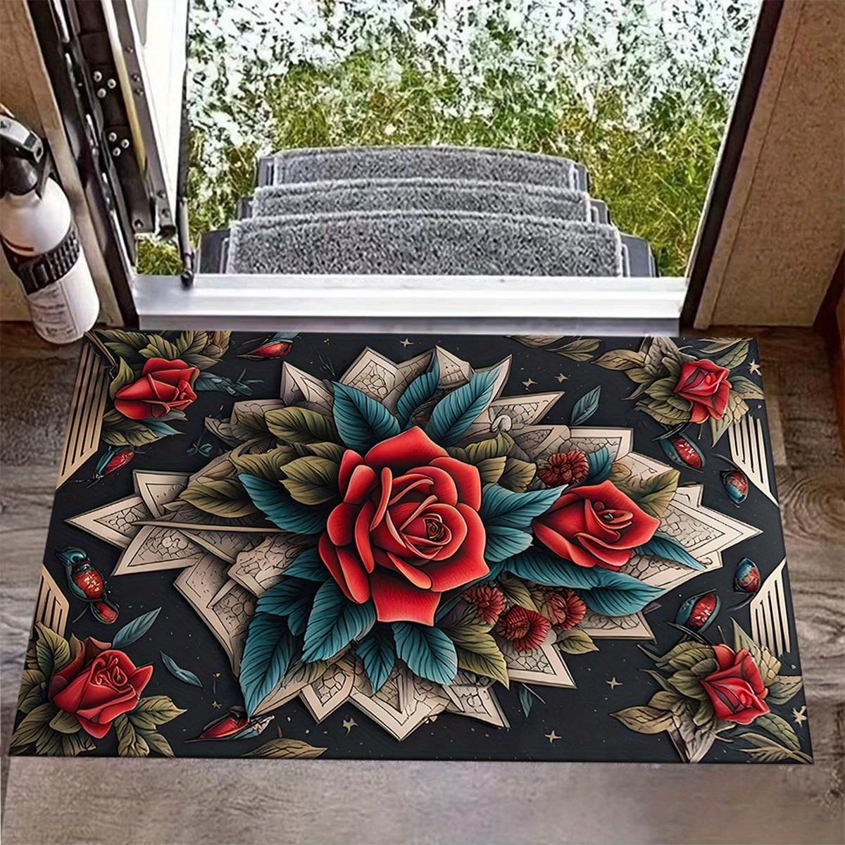 

Ковер с рисунком роз, нескользящий, из кристаллического вельвета, полиэстеровый коврик, ручная стирка, напольное покрытие для гостиной, спальни 50x80cm
